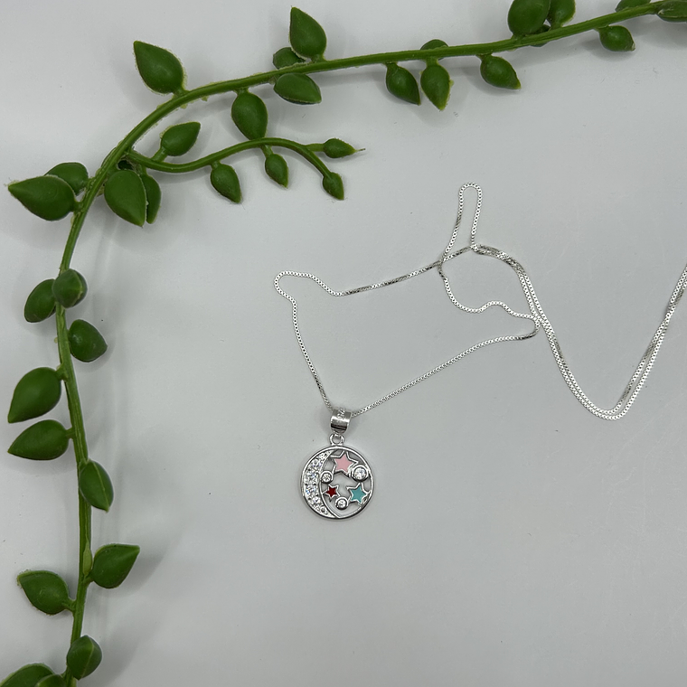 Conjunto media luna estrellas esmaltadas multicolor circones 3