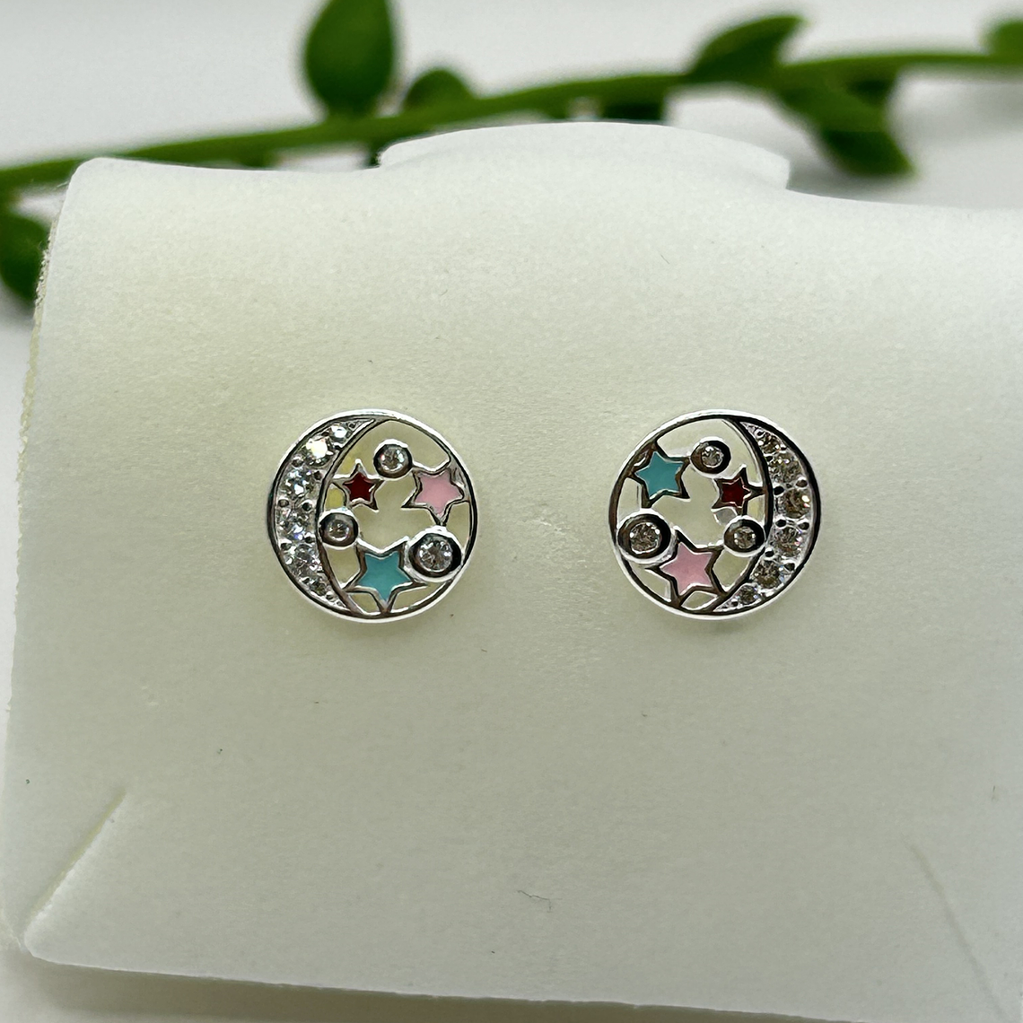 Conjunto media luna estrellas esmaltadas multicolor circones 4