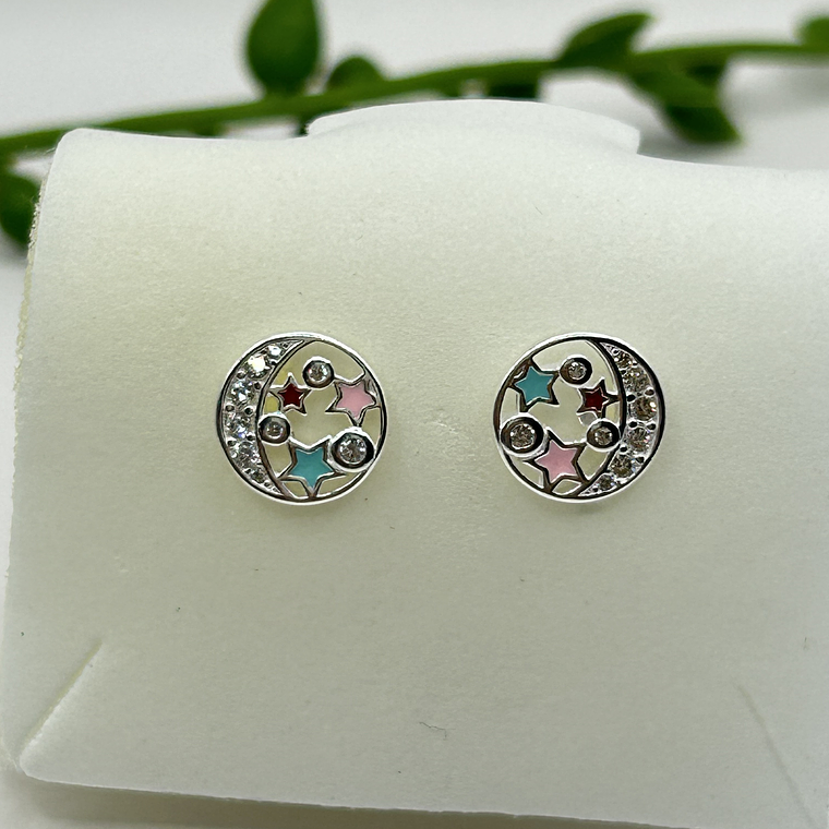 Conjunto media luna estrellas esmaltadas multicolor circones 4