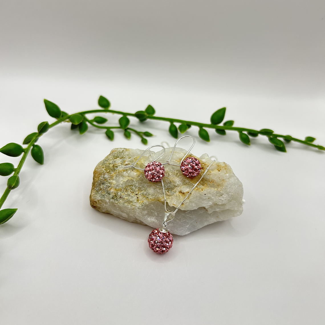 Conjunto Esferas cristales rosados  1
