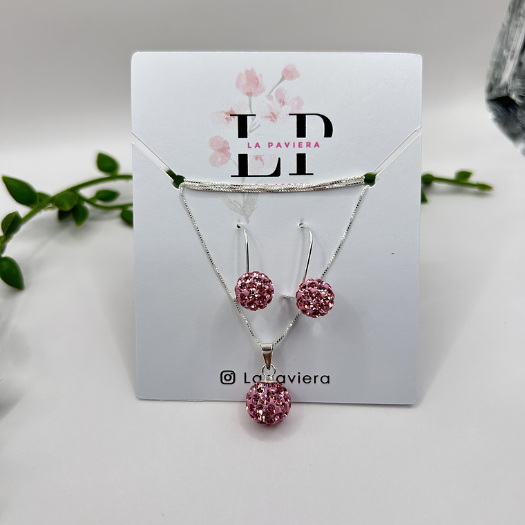 Conjunto Esferas cristales rosados  4