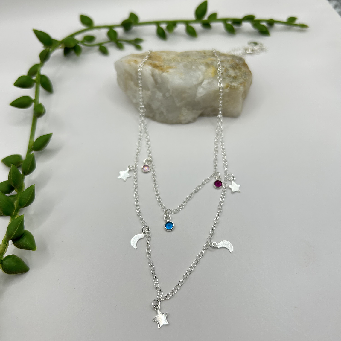 Collar doble estrellas media luna circones multicolor  1