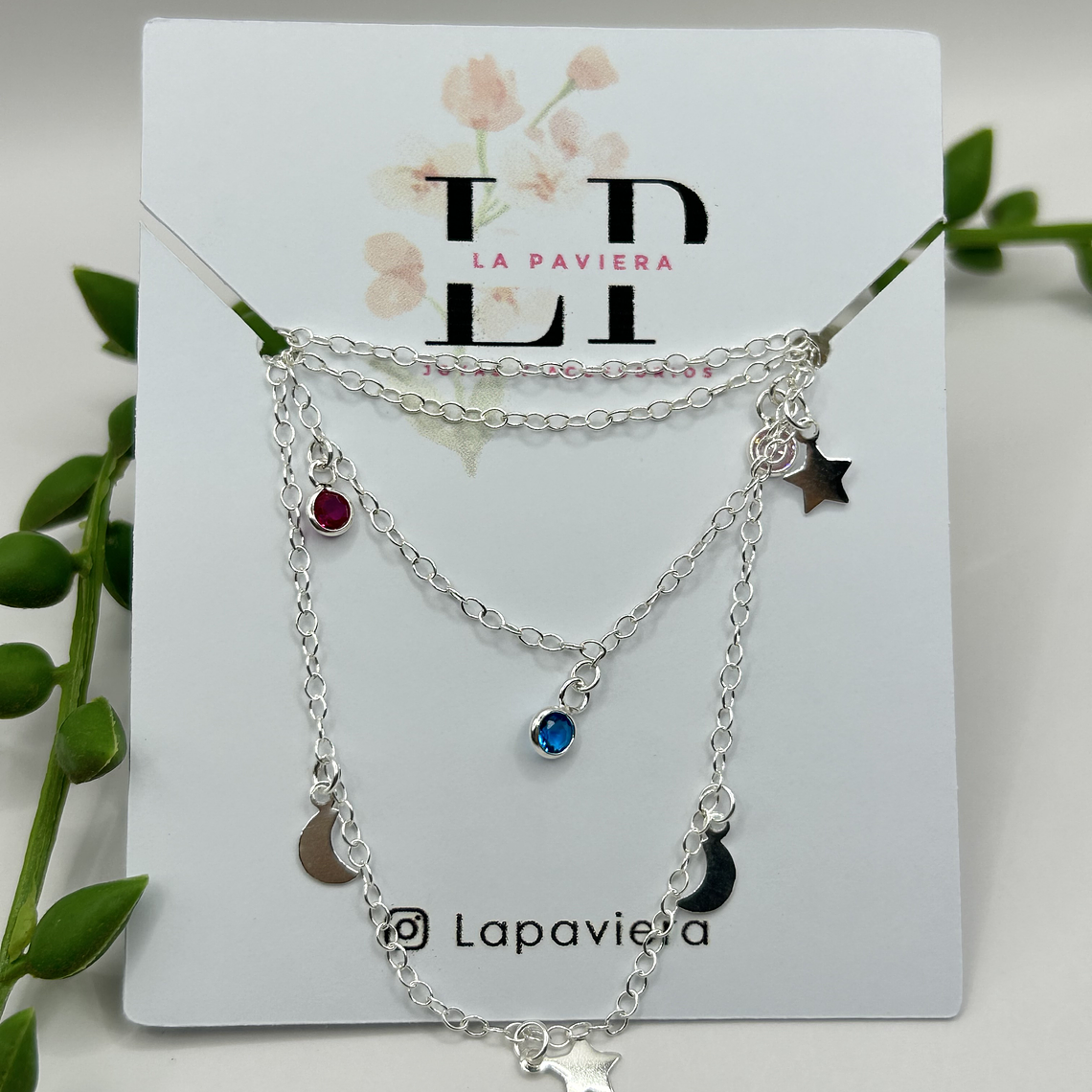 Collar doble estrellas media luna circones multicolor  2