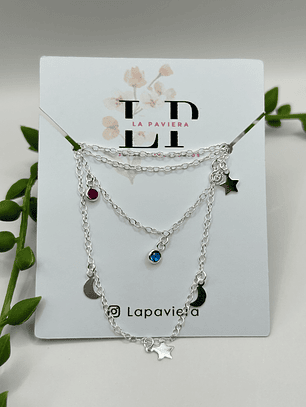 Collar doble estrellas media luna circones multicolor 