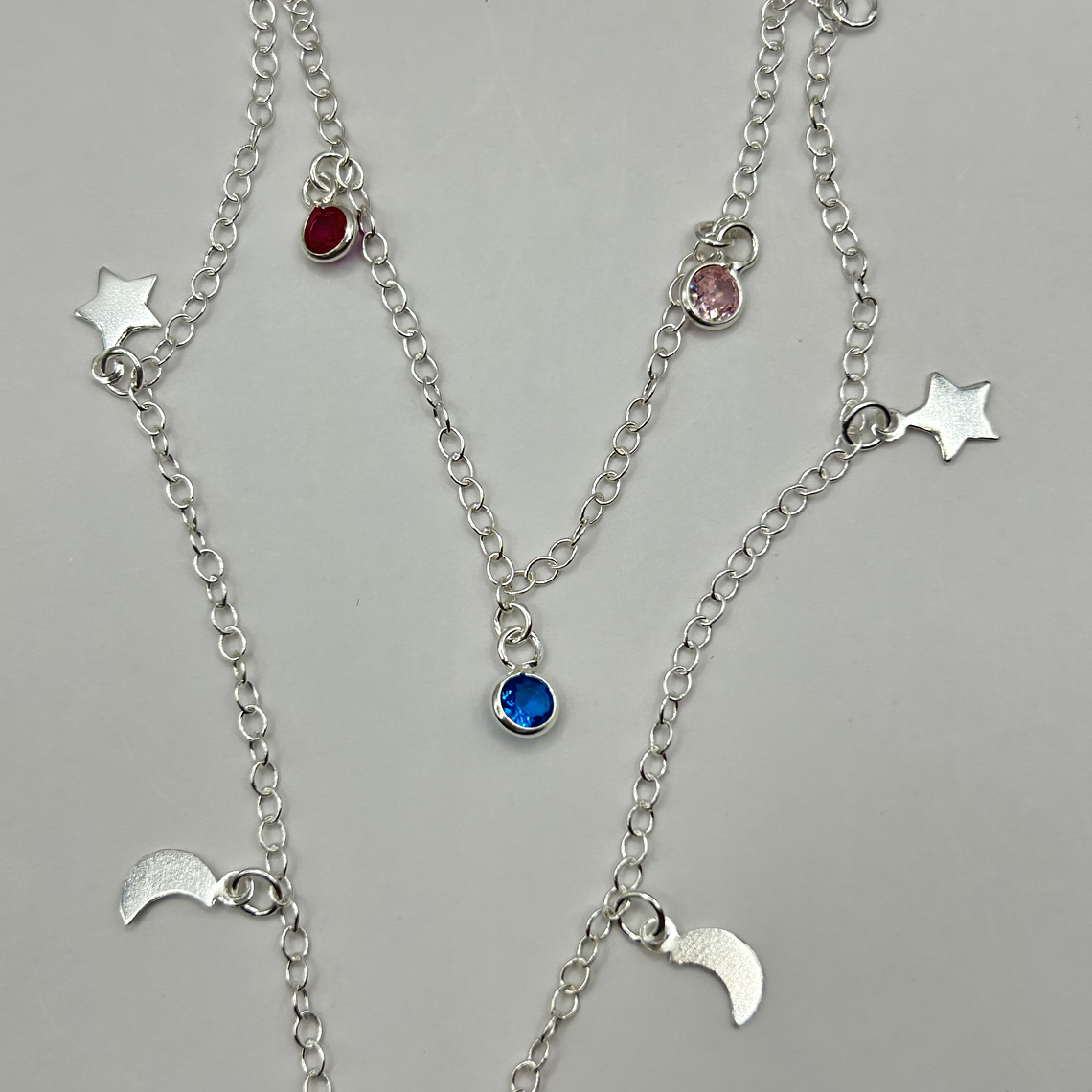 Collar doble estrellas media luna circones multicolor  3