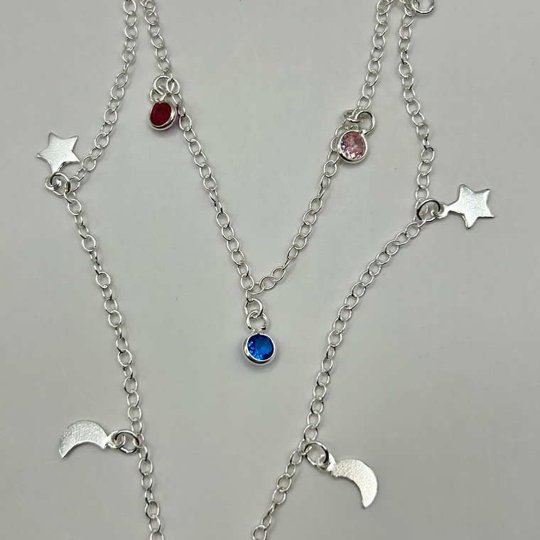 Collar doble estrellas media luna circones multicolor  3