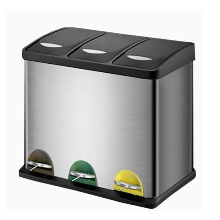 Basurero 24L Metalico Triple Acero Inoxidable 1