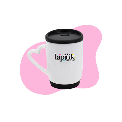 Tazon Mug Personalizado 12 oz Tapa y Base Silicona Mango Corazón