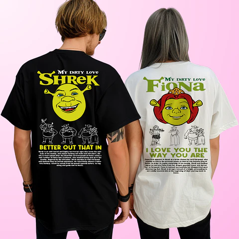 Polera Pareja San Valentín Amor y Amistad Shrek y Fiona