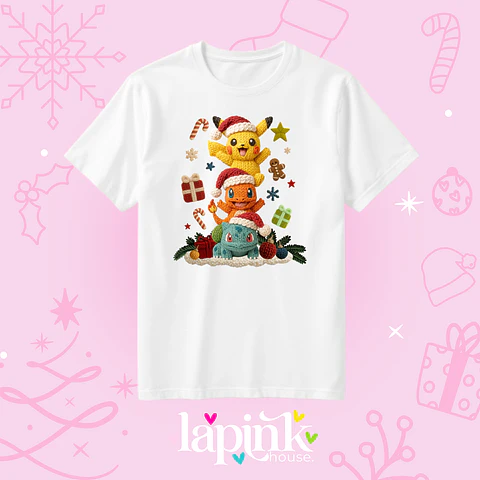 POLERA NAVIDAD POKEMON EFECTO BORDADO