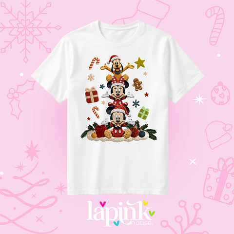 POLERA NAVIDAD MICKEY DISNEY EFECTO BORDADO