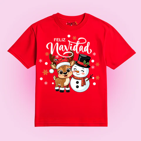 POLERA NAVIDAD FELIZ NAVIDAD RENO MUÑECO DE NIEVE 