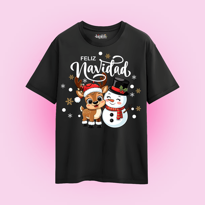 POLERA NAVIDAD FELIZ NAVIDAD RENO MUÑECO DE NIEVE  2