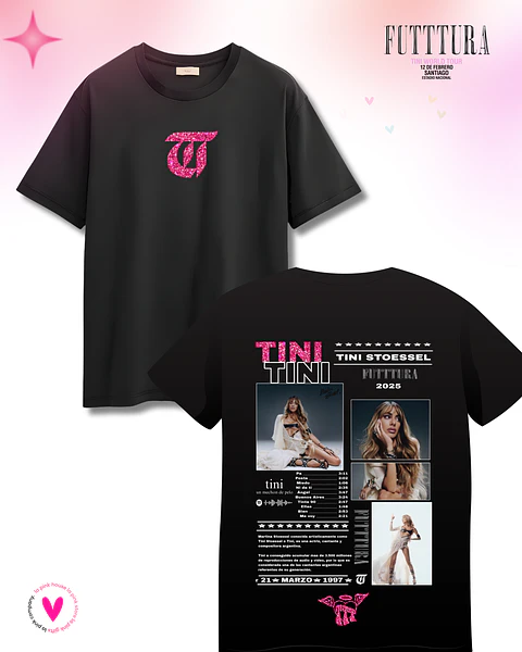 Camiseta TINI Futttura Tour Glitter – Edición Santiago 12 Febrero 2026 – Merch Exclusiva- COPIAR