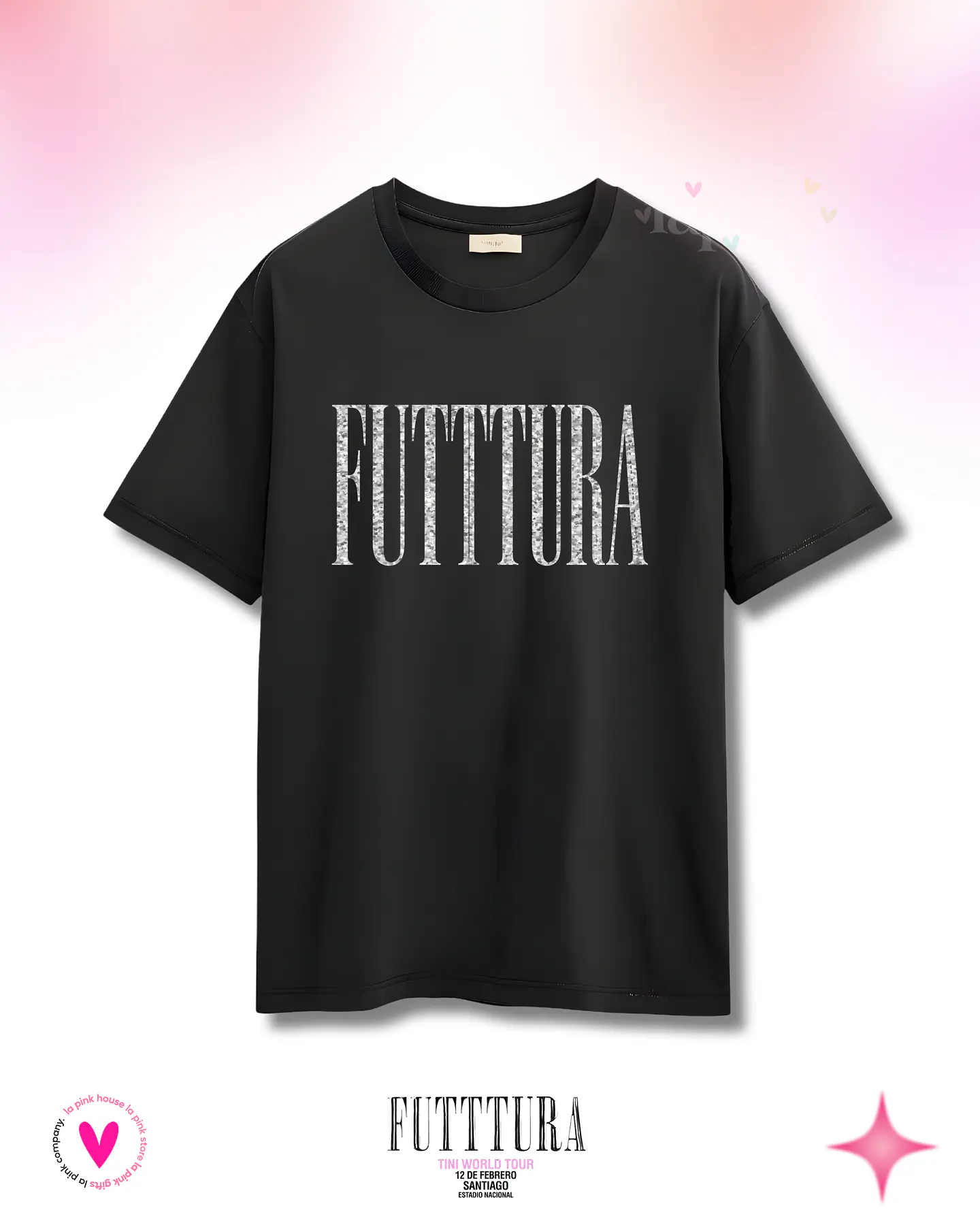 Camiseta TINI Futttura Tour Letras Glitter – Edición Santiago 12 Febrero 2026 – Merch Exclusiva 3