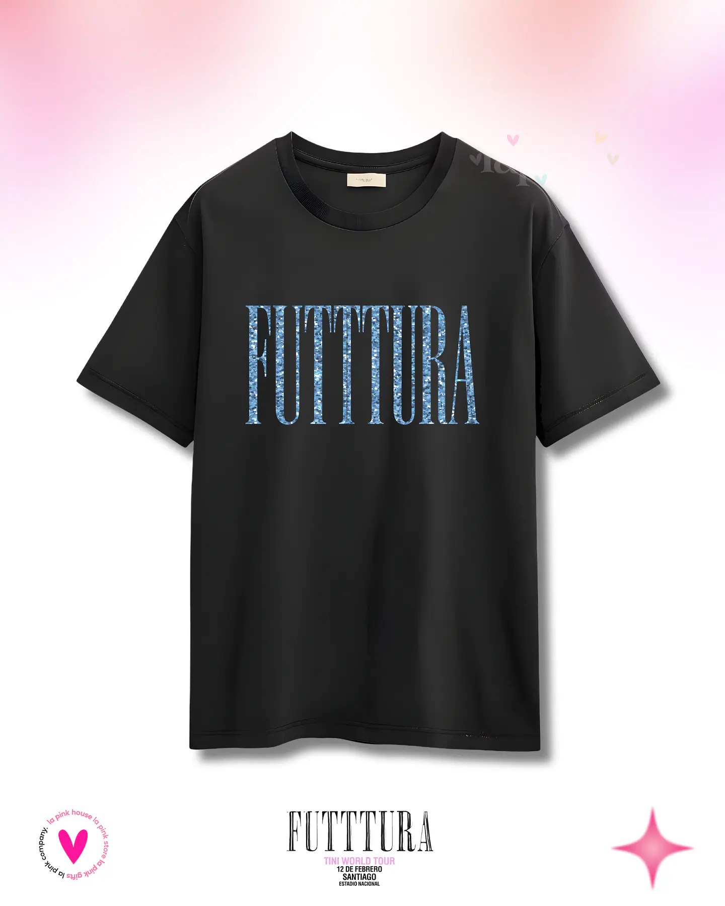 Camiseta TINI Futttura Tour Letras Glitter – Edición Santiago 12 Febrero 2026 – Merch Exclusiva 1
