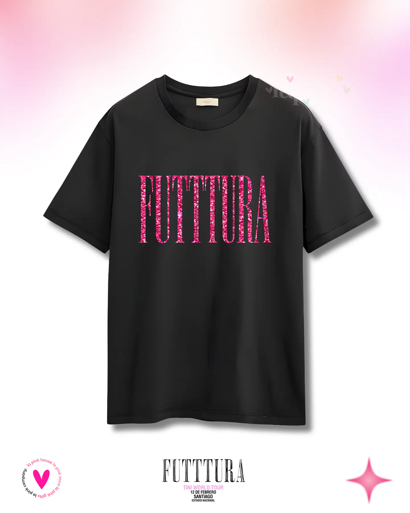 Camiseta TINI Futttura Tour Letras Glitter – Edición Santiago 12 Febrero 2026 – Merch Exclusiva 2