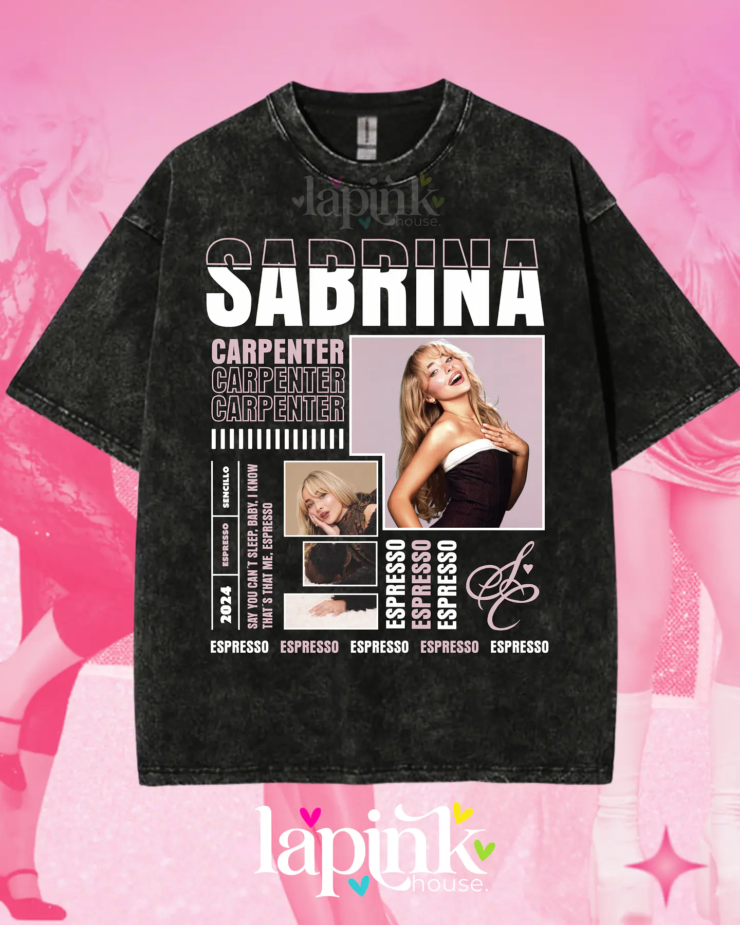 Polera Sabrina Carpenter Diseño Exclusivo 9 Acid Wash 1