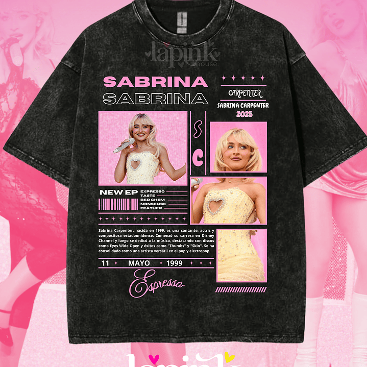 Polera Sabrina Carpenter Diseño Exclusivo 11 Acid Wash 1