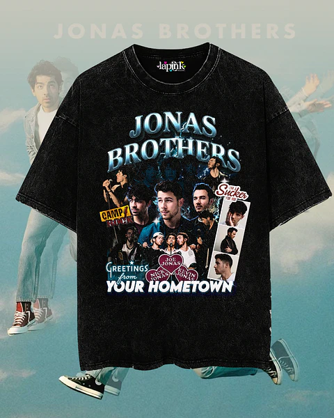 Polera Jonas Brothers Bootleg - Diseño Exclusivo 5 Acid Wash