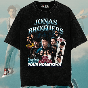 Polera Jonas Brothers Bootleg - Diseño Exclusivo 5 Acid Wash