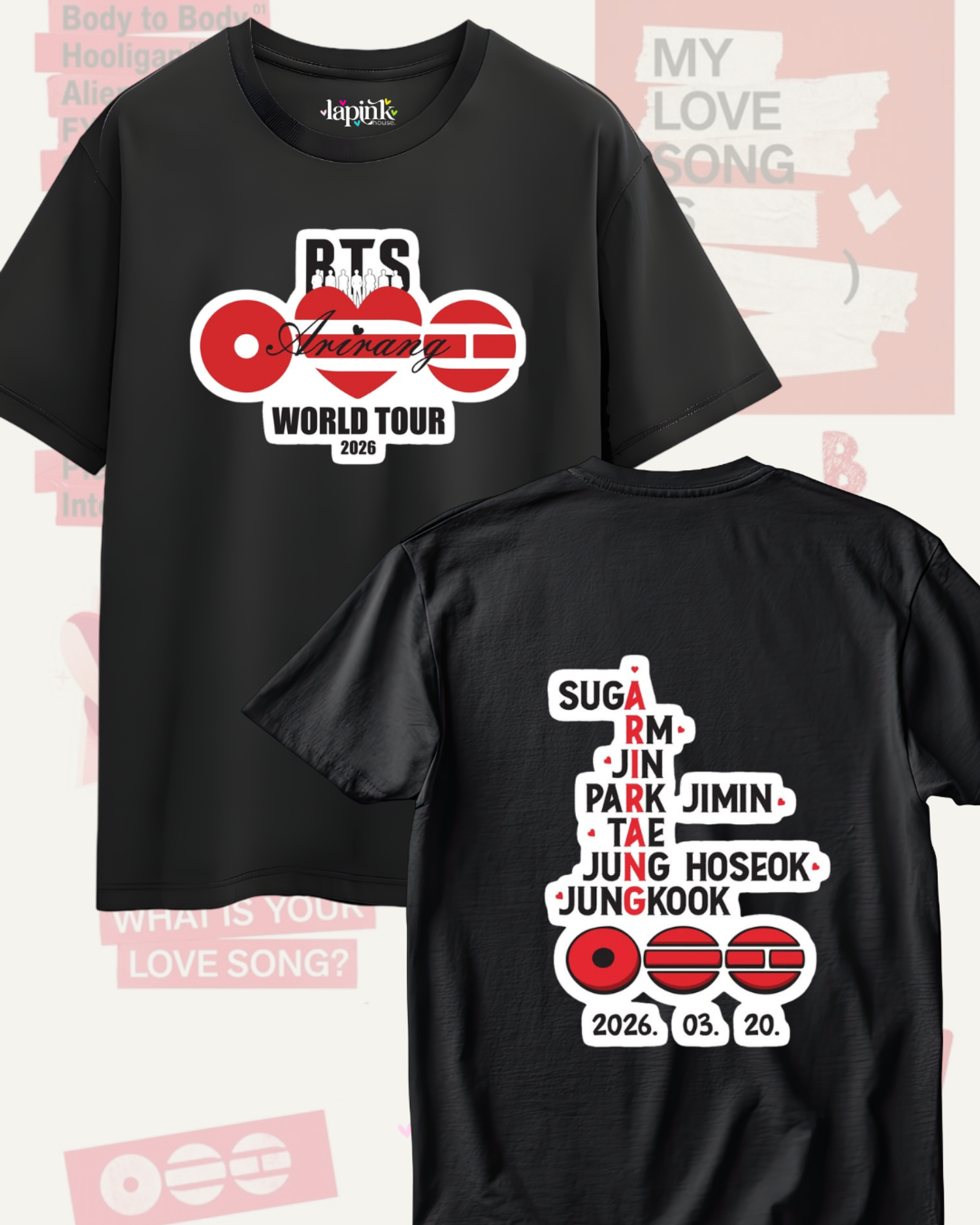 Polera BTS Arirang - Diseños Exclusivos K-pop 6 - 100% Algodón- Doble estampado- COPIA 2