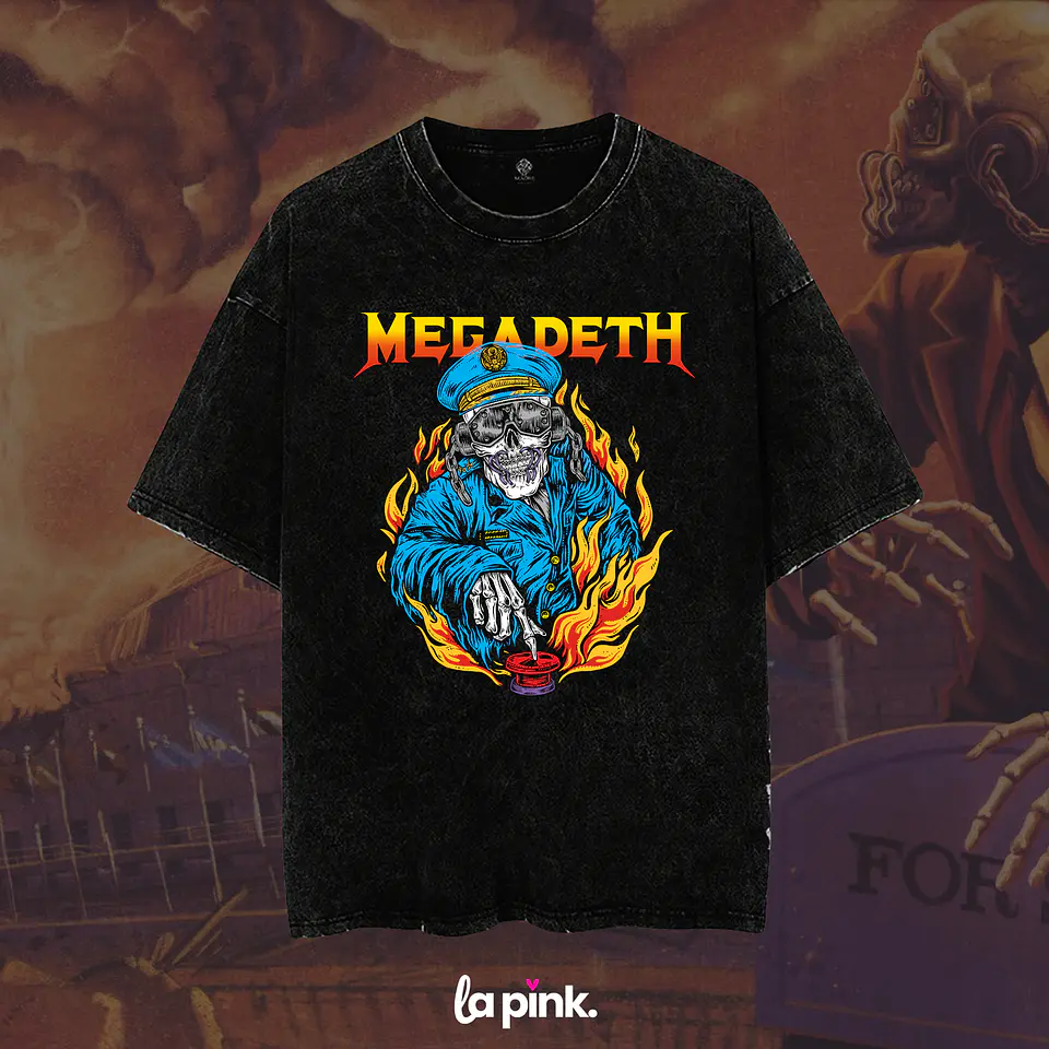 Polera Megadeth Chile 2026 - Edición Especial Concierto Última Gira - DTF 1- Acid Wash 1