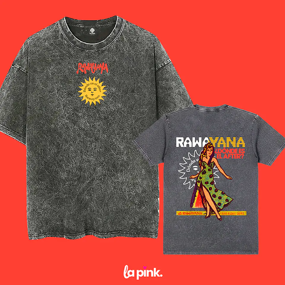 Polera Rawayana Donde es el after 2026 – Diseños exclusivos - Fan Merch - 12 Acid wash Doble Estampado- 1