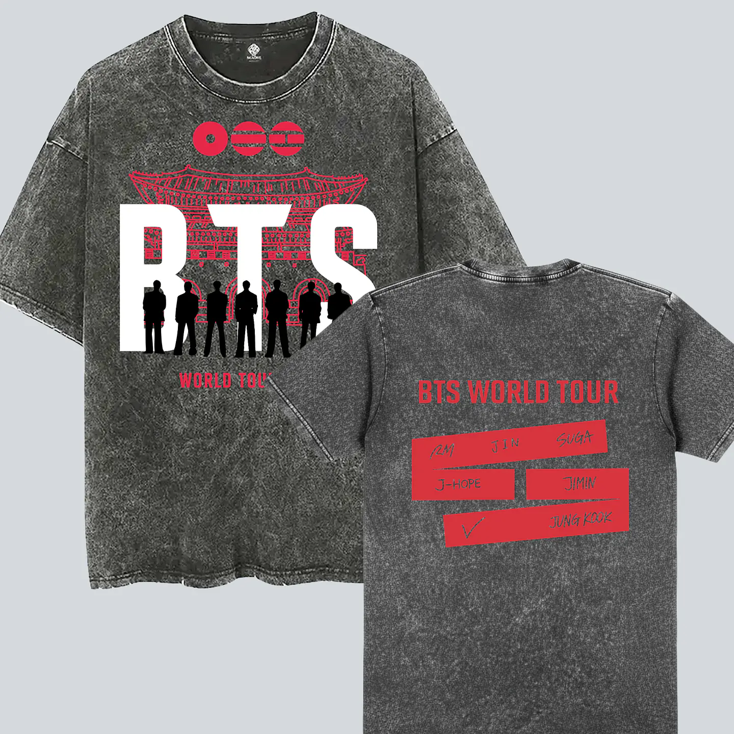 Polera BTS - Diseños Exclusivos K-pop 25 100% Algodón- Acid Wash -Doble estampado 2