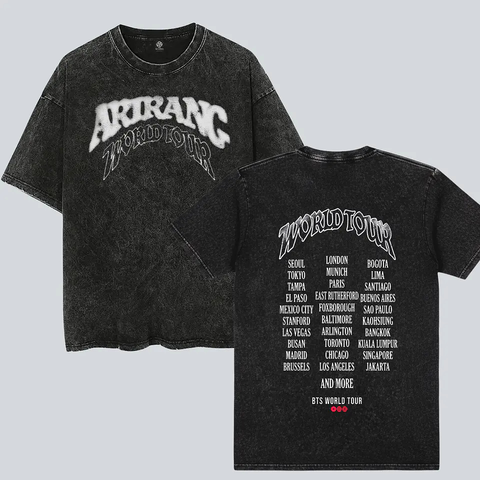 Polera BTS - Diseños Exclusivos K-pop 26 100% Algodón- Acid Wash - Arirang WORLDTOUR Doble estampado 1