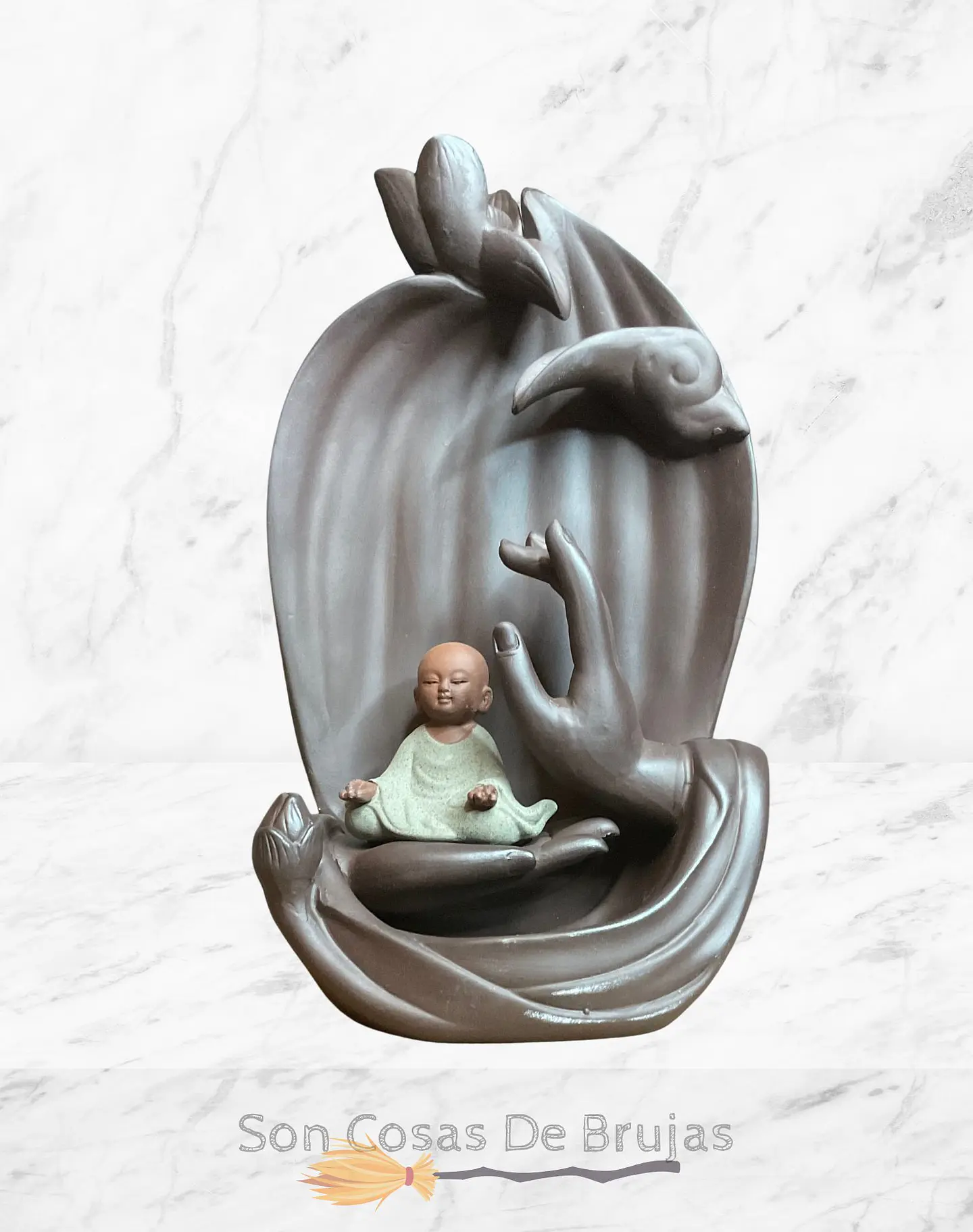 Cascada de Humo, Niño Buda + 20 conos de incienso de regalo - 21,5 x 12 x 10 cm. 2