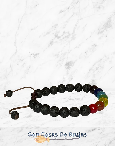Pulsera ajustable Piedra Volcánica y Siete Chakras - 8 mm