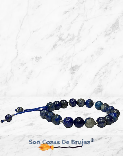 Pulsera ajustable Lapislázuli y Puntos de Plata 925 - 8 mm diámetro 