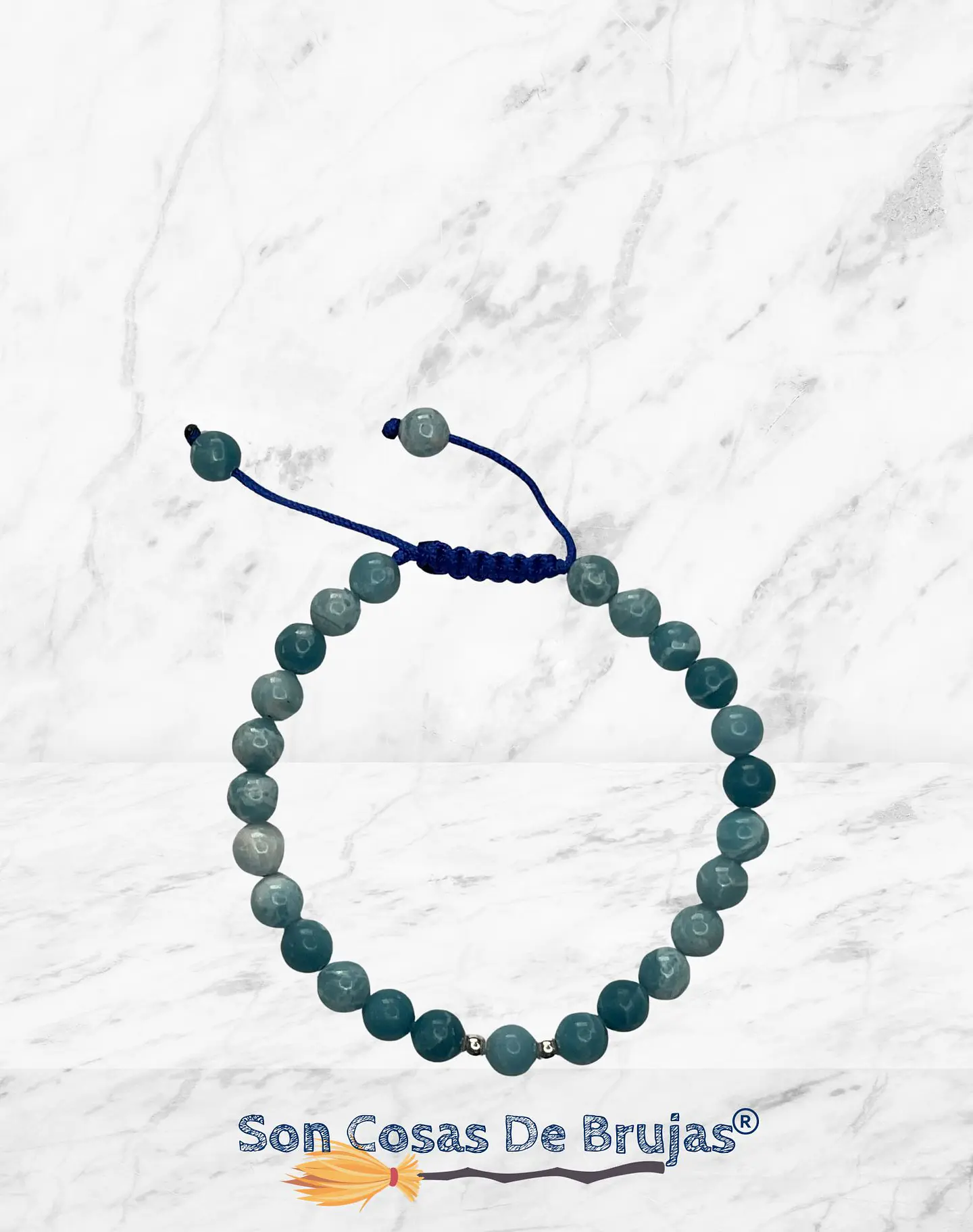 Pulsera ajustable Larimar con puntos de plata 925 - 6 mm  2