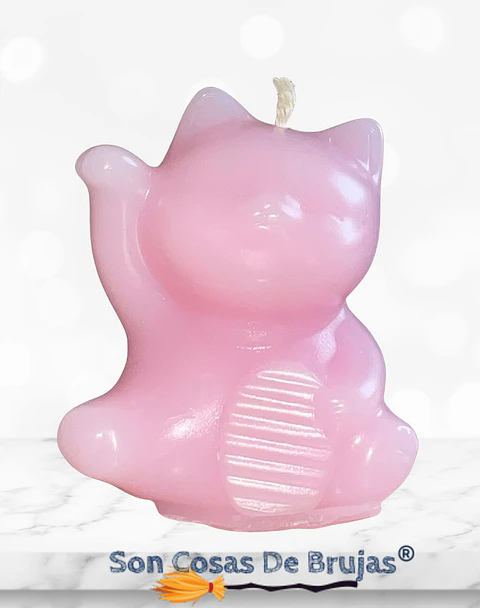Vela Maneki Neko Rosa (Gato Chino) - 6 x 5 cm aprox.