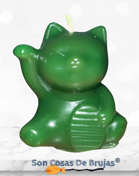 Vela Maneki Neko Verde (Gato Chino) - 6 x 5 cm aprox.