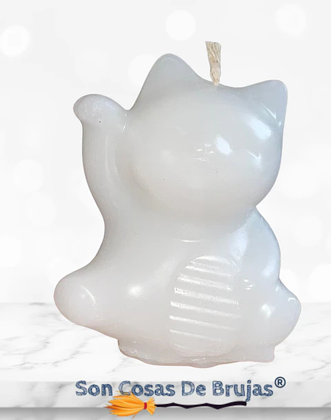 Vela Maneki Neko Blanco (Gato Chino) - 6 x 5 cm aprox.