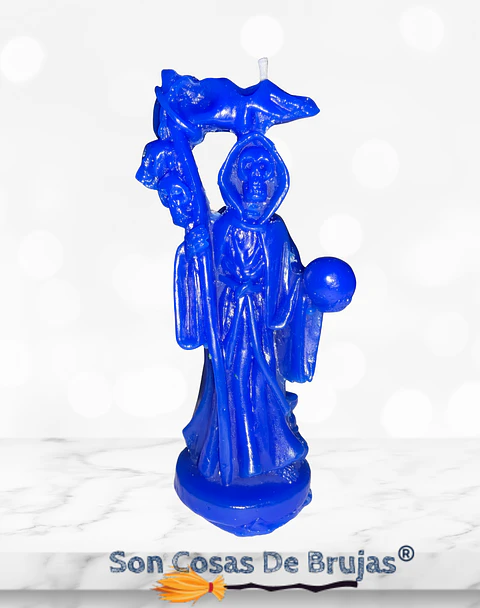Vela Santa Muerte azul - 12 x 5 cm aprox.