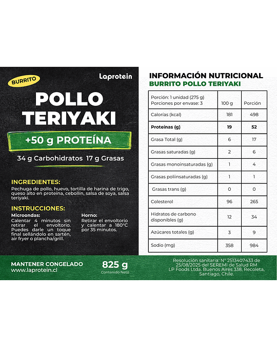 3 Pack Burrito Pollo Teriyaki