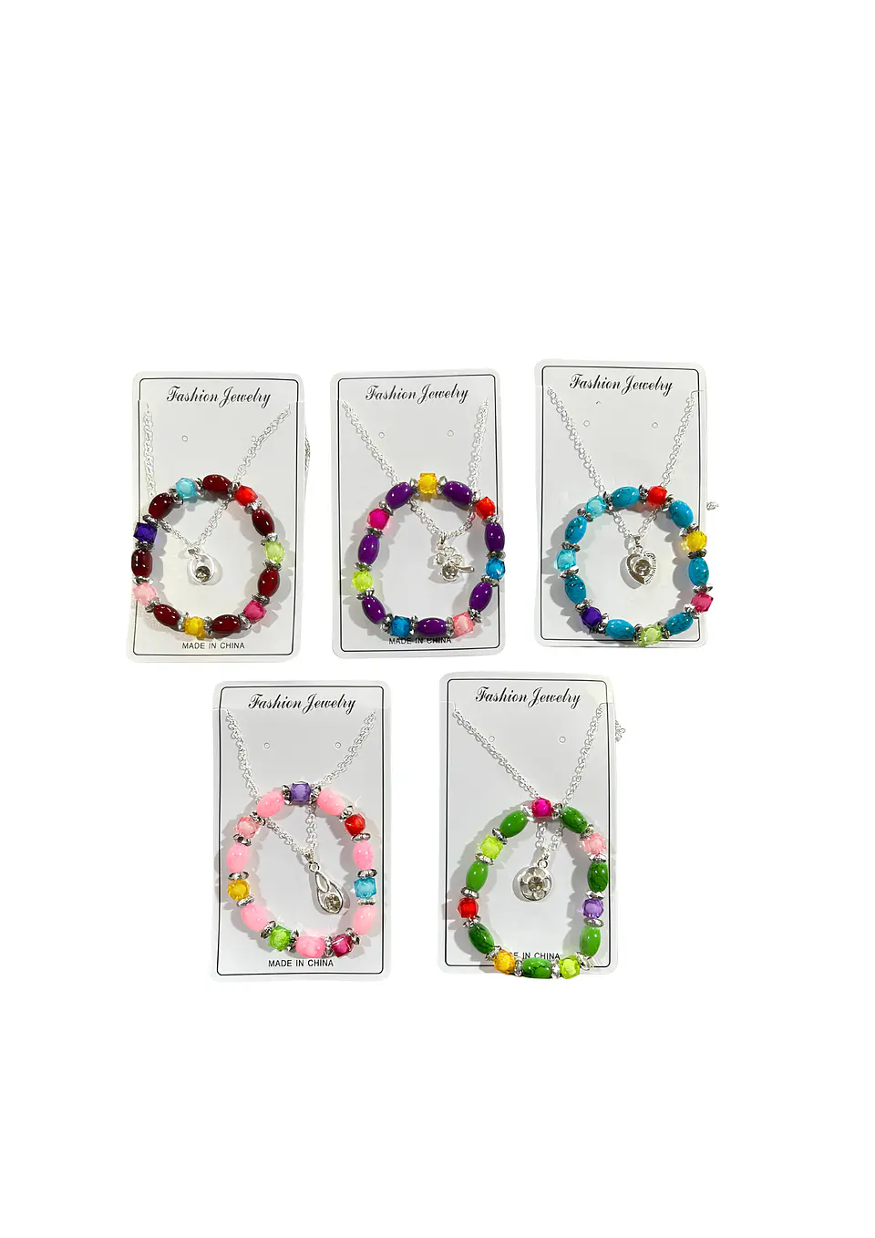 CADENA PLATEADA C/DIJE Y PULSERA COLOR 1