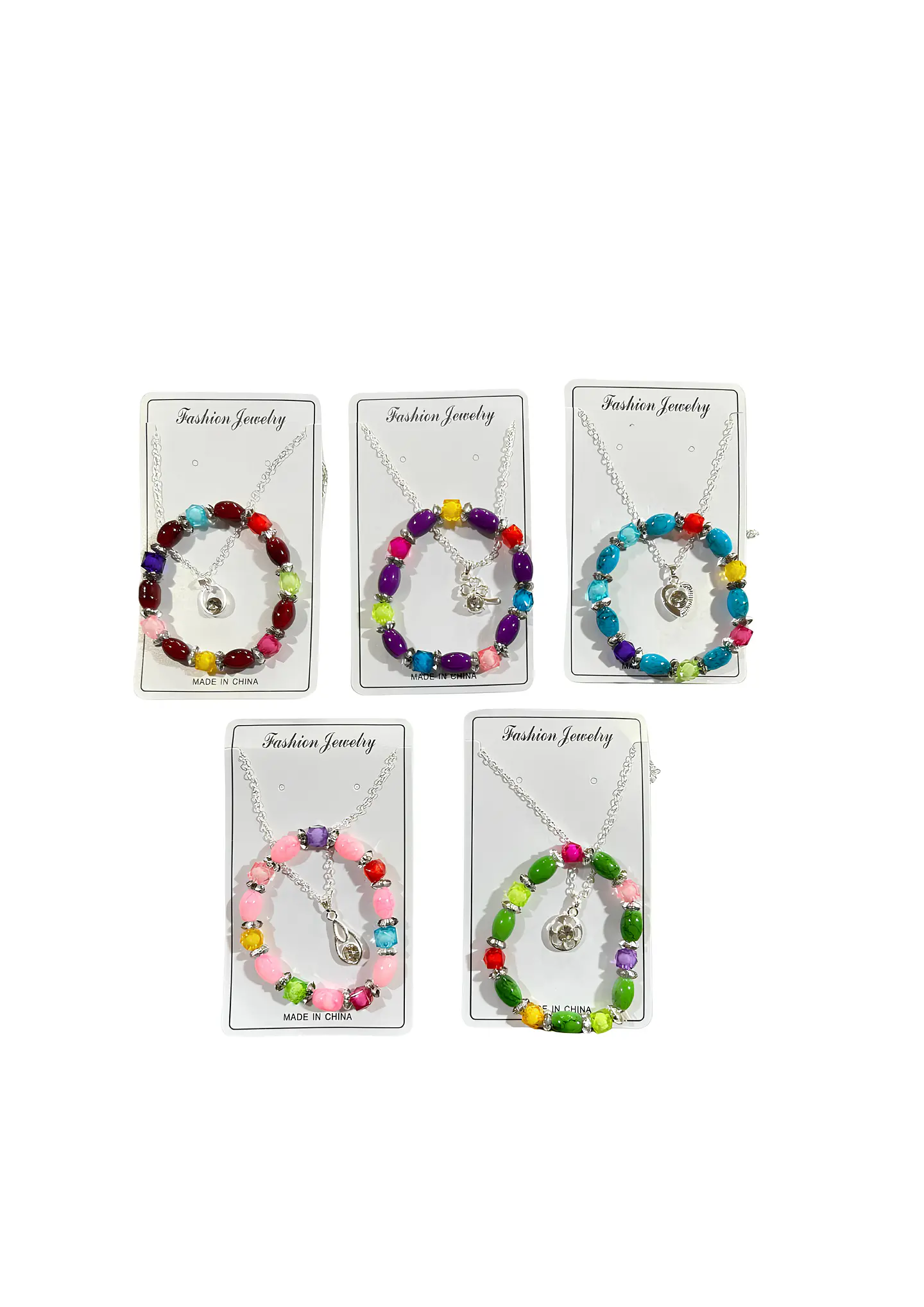 CADENA PLATEADA C/DIJE Y PULSERA COLOR 3