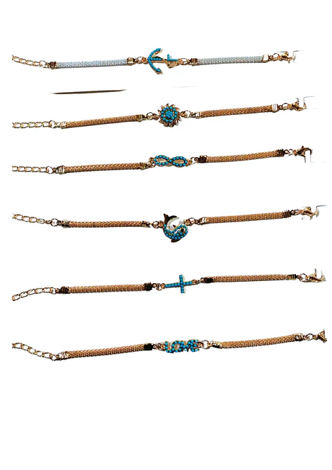 PULSERA METAL DORADA CON PIEDRA CELESTE