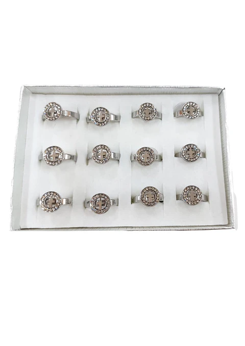 ANILLO ACERO PLATEADO STRASS Y CRUZ