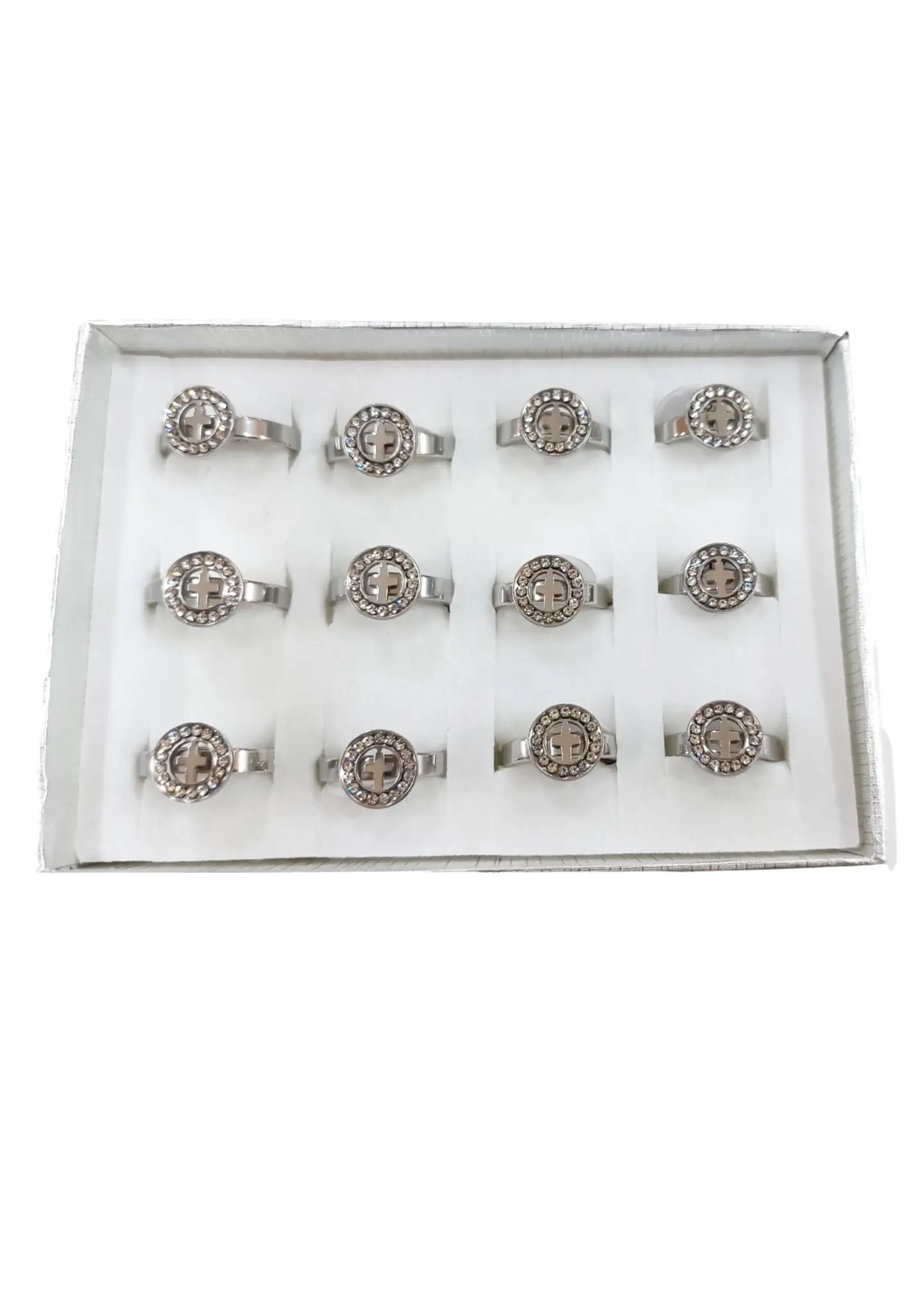 ANILLO ACERO PLATEADO STRASS Y CRUZ 1