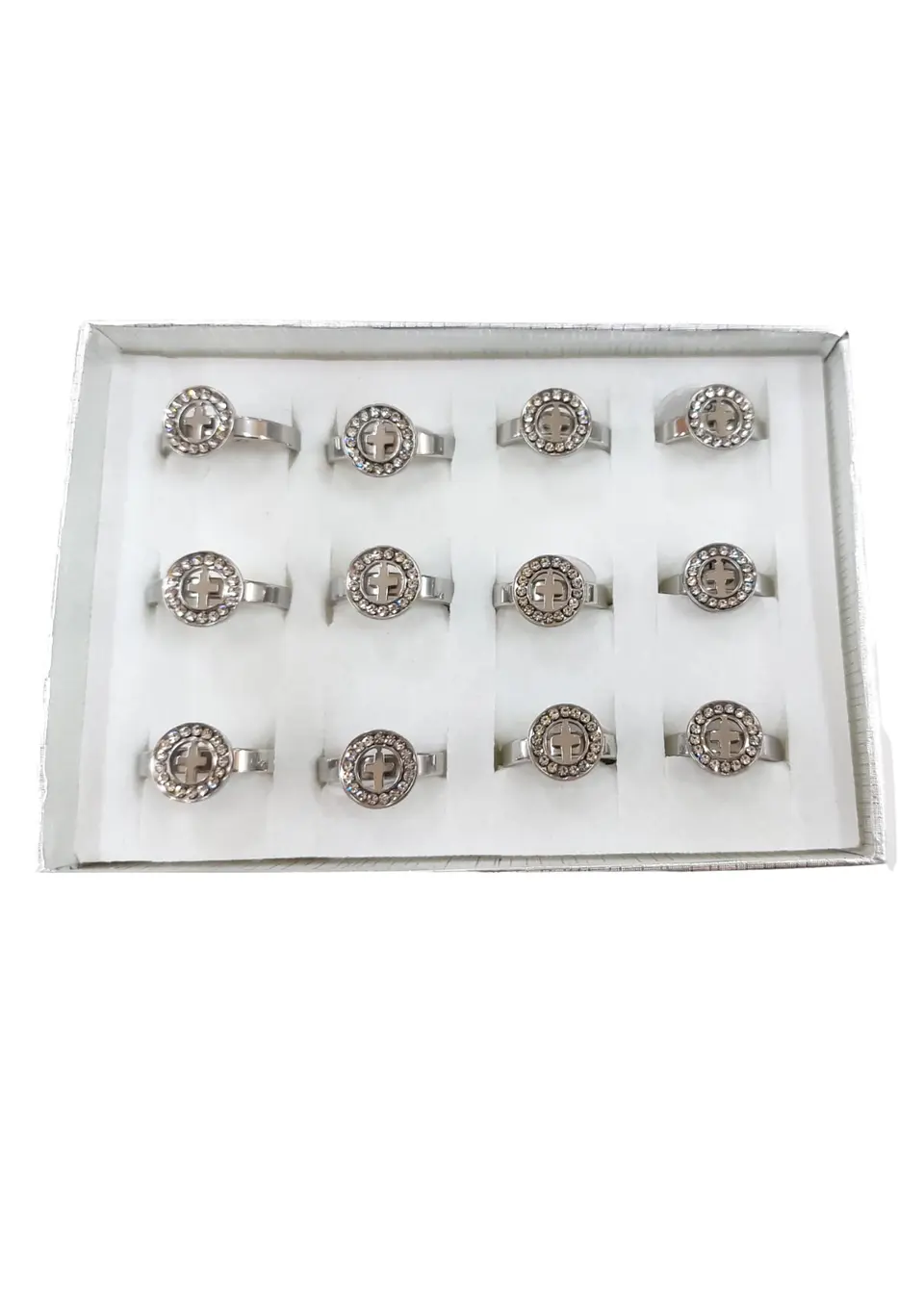 ANILLO ACERO PLATEADO STRASS Y CRUZ 1