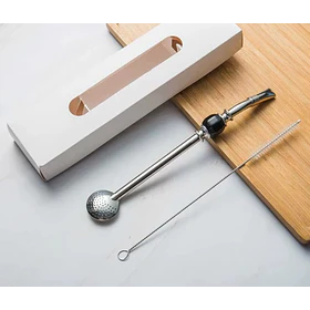 Bombilla Inox con piedra negra | 21cm 