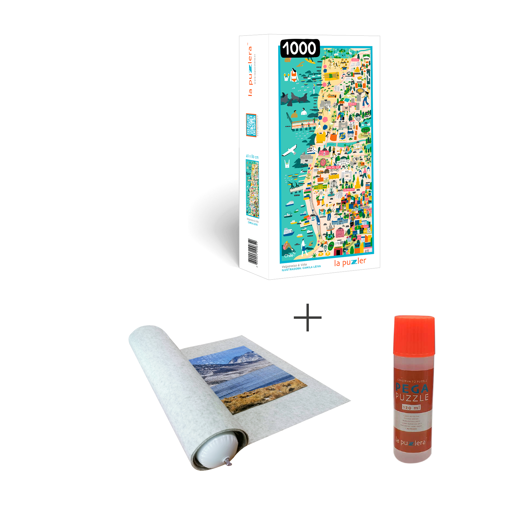 Puzzle 1000 Mapa de Chile + Puzzle Mat + Pega Puzzle