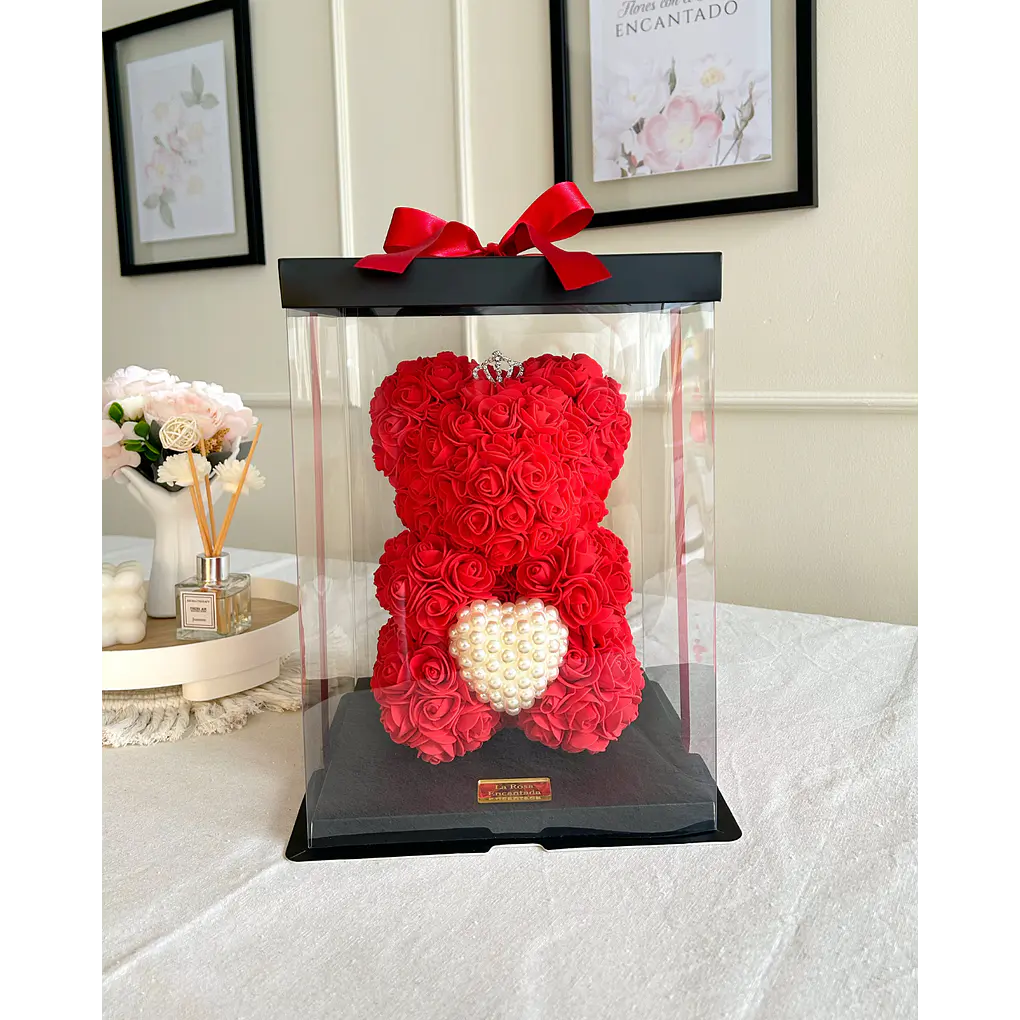 Oso de Rosas con Corazón de Perlas Pequeño 1