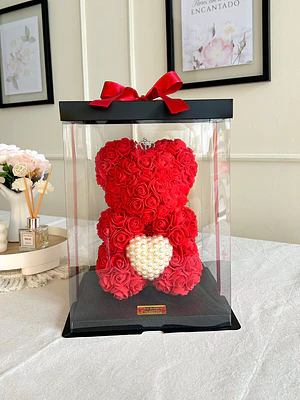 Oso de Rosas con Corazón de Perlas Pequeño