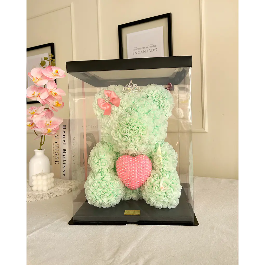 Oso de Rosas con Corazón de Perlas Grande 1